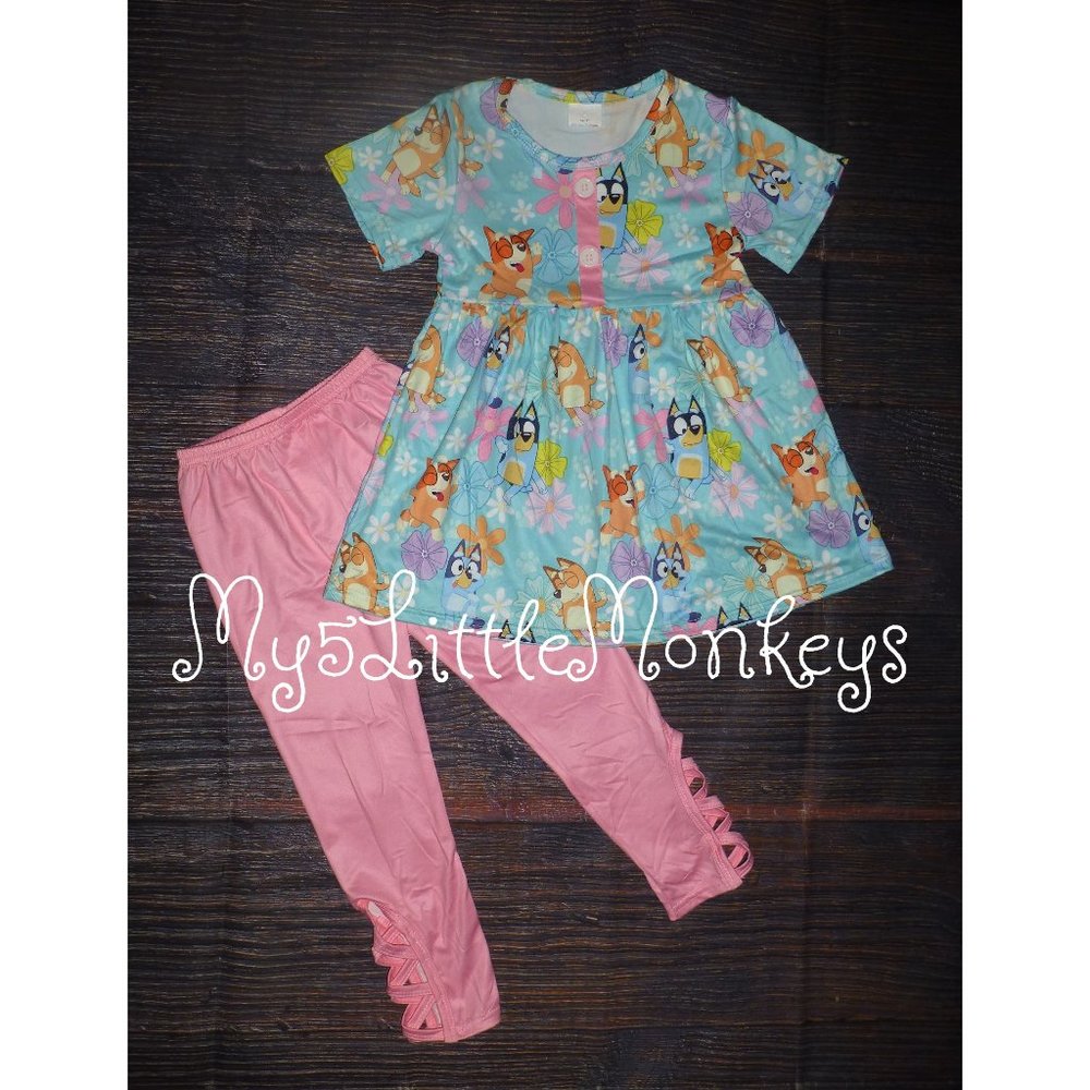 Boutique Bluey Tunic Dress & Shorts Girls Outfit Set